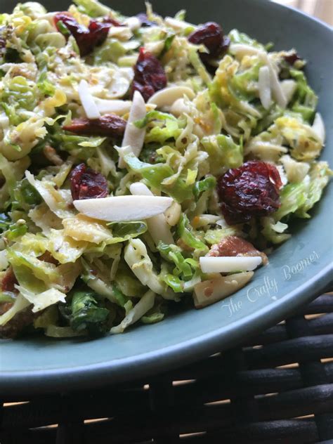 shaved brussels sprouts cranberry and almond coleslaw · the crafty boomer
