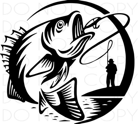 fisherman catching fish svg cut print pattern instant digital