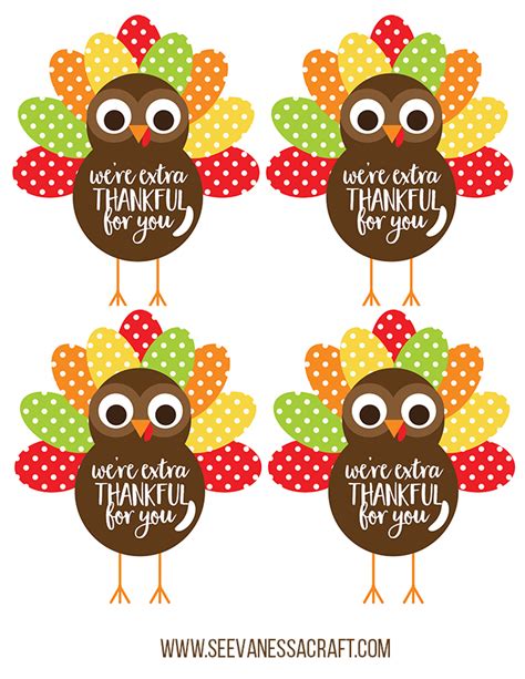 thanksgiving extra thankful turkey printable gift tag  vanessa craft