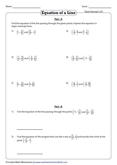 equation    passing   points worksheets