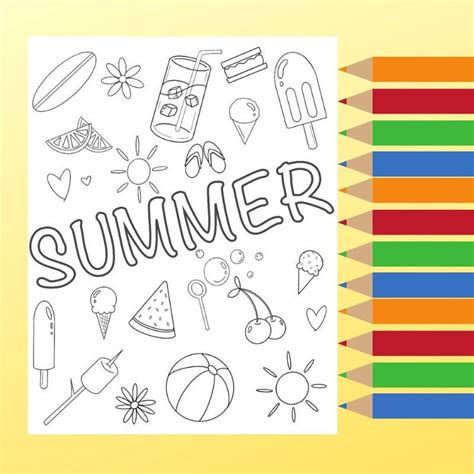 summer coloring page printable coloring sheet digital