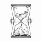 Hourglass Tattoo Dotwork Vintage Antique Drawing Clock Sand Wizard Coloring Pages Al Adult Illustration Vector sketch template