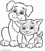 Coloring Pages Cats Dogs Printable Animals Cat Dog Print sketch template