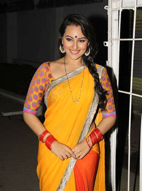 Actress Sonakshi Sinha In Yellow Saree Stylish Designer