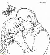 Coloring Pages Kiss Mistletoe Kissing Band Anime Christmas Under Printable Drawing Color Lips Print Getdrawings Getcolorings Romantic Line Template Children sketch template
