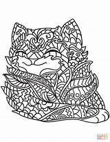 Zentangle Coloring Cat Pages Cats Supercoloring Book sketch template