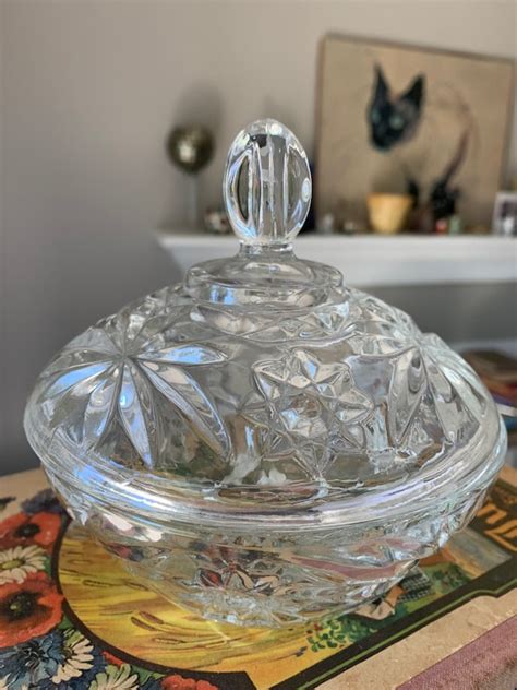 small vintage crystal clear cut glass candy dish  lid etsy
