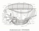 Steampunk Boat Etching Airship sketch template