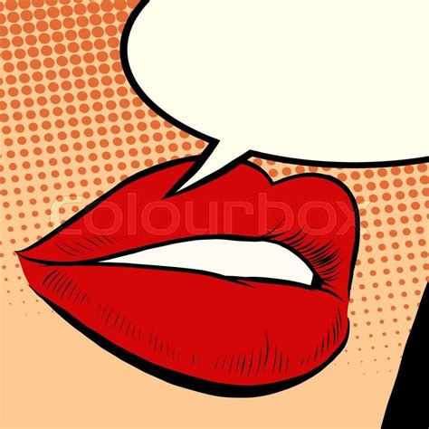 Beautiful Red Lips Girl Pop Art Retro Style Lips Say A
