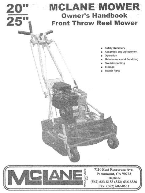 mcclane  rp  user manual reel mower manuals  guides
