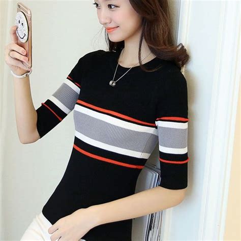 fashion striped  neck knitted pullovers sweaters  sleeve sweaters