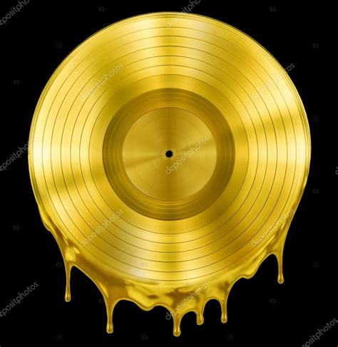foto disco d oro premio disco de oro fundido o derretido grabar música aislado en negro