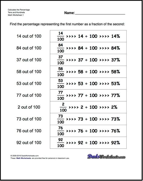 percentage worksheets  grade