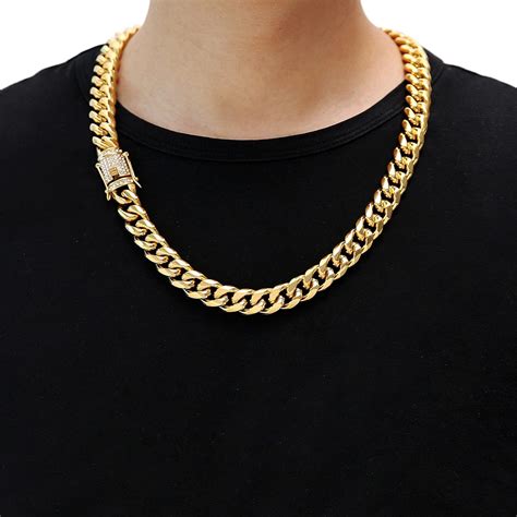 hzman mens mm heavy miami cuban link chain  gold plated cz iced