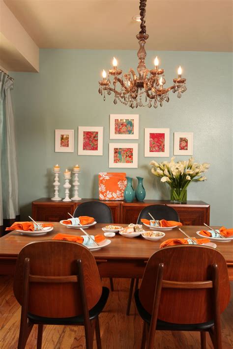 cool blue transitional dining room features sparkling chandelier vintage table chairs hgtv