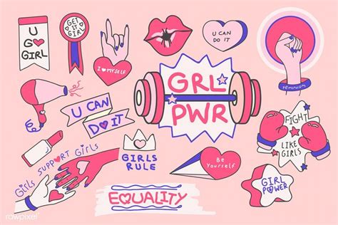 Pink Girl Power Collection Vectors Free Image By