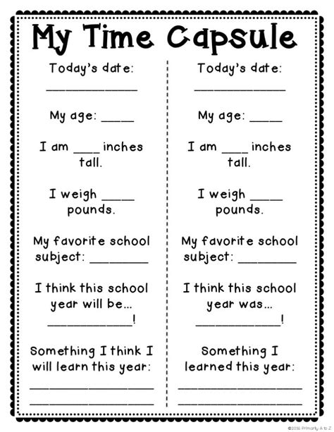 printable time capsule worksheets   gmbarco