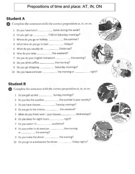 prepositions  time  place    worksheet