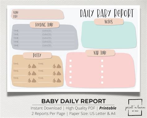 baby daily log template baby daily report baby instant  etsy