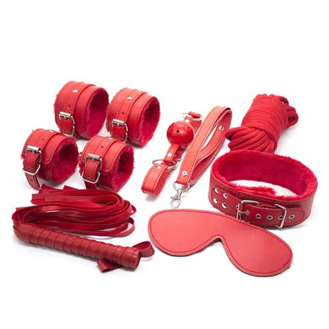 sex bondage toys 7 pieces set pu leather whip hand cuff and ankle rope