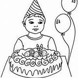 Birthday Boy Party Coloring Pages Cake Kids Printable Candles Blowing Gift sketch template