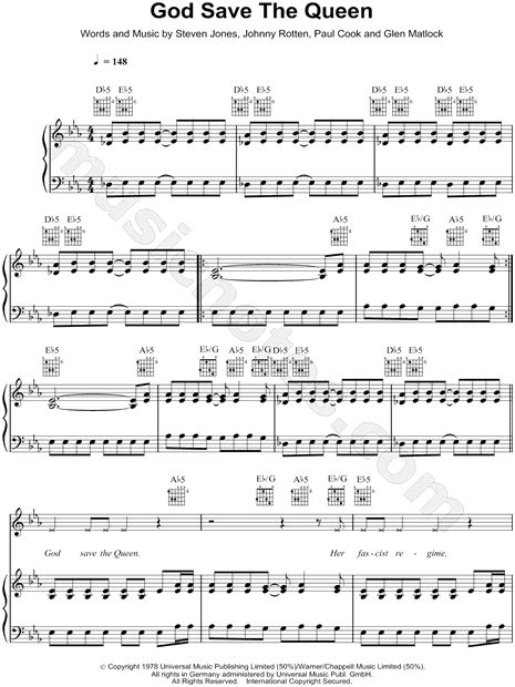 Sex Pistols God Save The Queen Sheet Music In Eb Major Transposable
