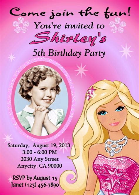 barbie custom printable birthday party invitation and free