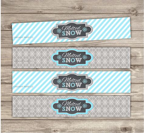 melted snow water bottle labels onederland winter snowflake etsy