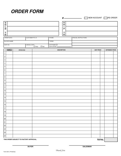 order form template  printable printable forms