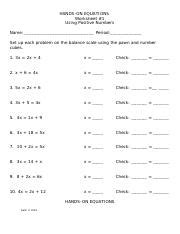 hands  equations worksheets hands  equations worksheet