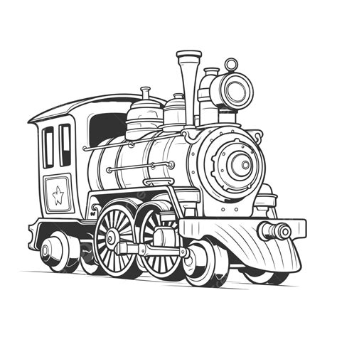 black  white illustration   steam engine  color outline sketch