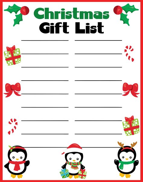 christmas shopping list template    printables printablee