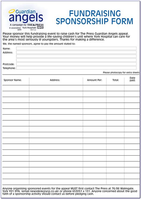 fundraising sponsorship form form resume examples  blank