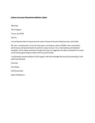 salary increase recommendation letter