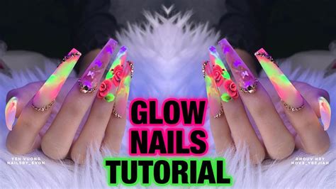 neon glow   dark long acrylic nails summer  marble