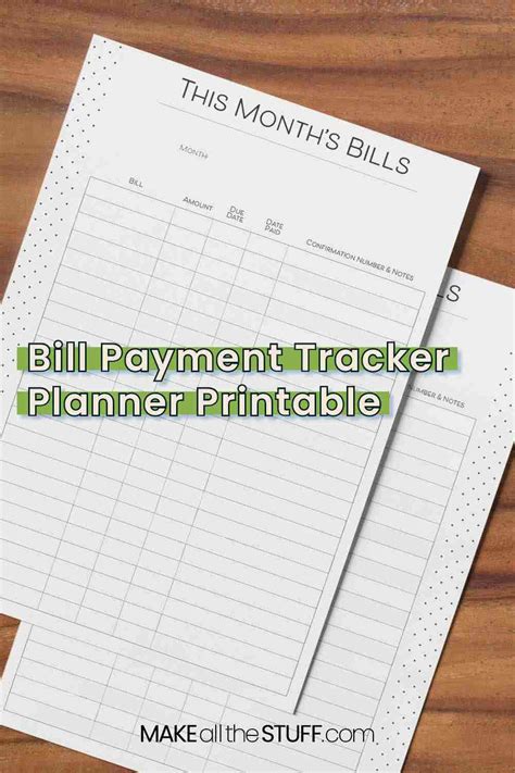 bill payment tracker printable  budget planner template