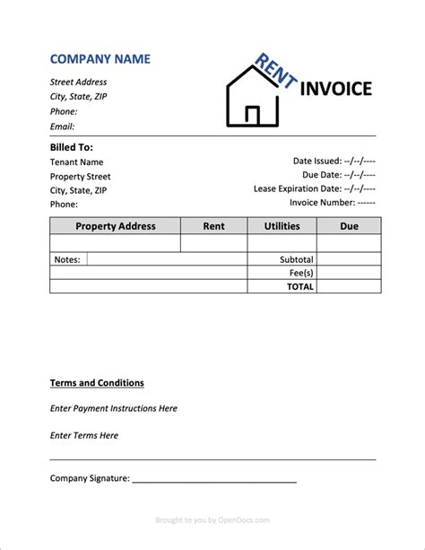 rent invoice template  word excel