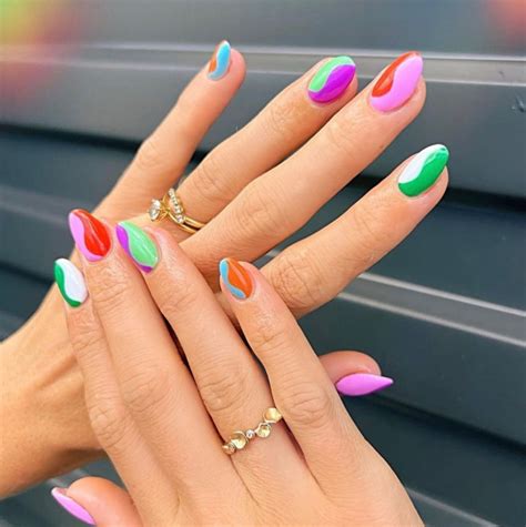 cutest summer nail designs   colourful groovy short nails    wedding