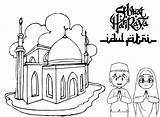 Mewarnai Idul Fitri Lebaran Hari Ramadhan Kartun Putih Mewarna Ucapan Kartu Kad Edisi Suasana Tk Ramadan Marhaban Muslimah Lucu sketch template