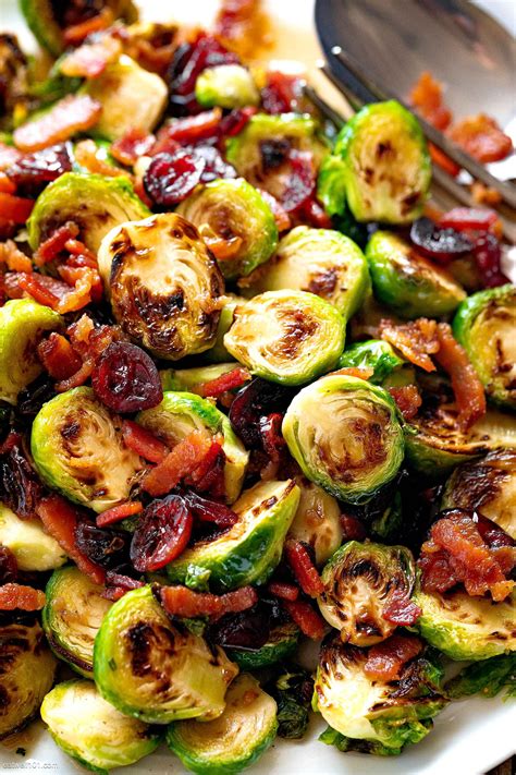 roasted brussels sprouts  maple bacon  cranberries roasted
