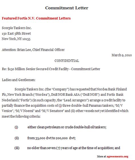 commitment letter agreement sample commitment letter agreement template