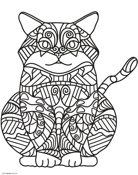 sitting cat zentangle coloring page  printable coloring pages