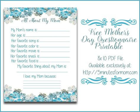 mom questionnaire  printable  mothers day
