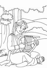Arpa Harp Saul Harpa Colorear Tocando Tries Mephibosheth Desenho Anoints Colorironline Onlinecoloringpages sketch template