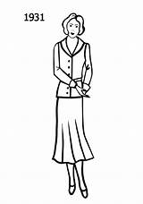 Fashion Costume Coloring Silhouettes 1930s Line Drawings Trends 1932 1930 History Victorians Eras Template sketch template