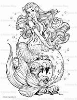 Coloring Mermaid Pages Adult Mermaids Color Sheets Printable Sea Siren Etsy Friends Mythical Mystical Dolphin Book Fantasy Fishy Tattoo Drawing sketch template