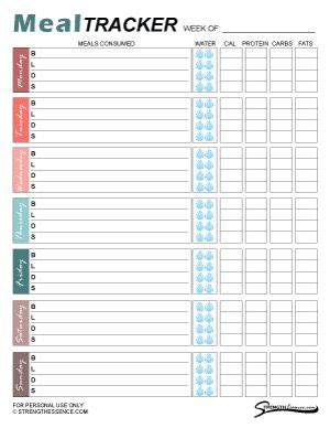 printable meal tracker  template  tracker  diet
