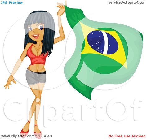 Cartoon Of A Beautiful Woman Waving A Brazilian Flag