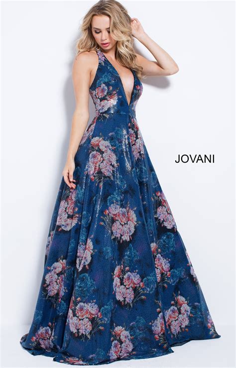 jovani 58646 long floral ballgown with plunging neckline