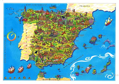 large tourist illustrated map  spain spain europe mapsland maps   world
